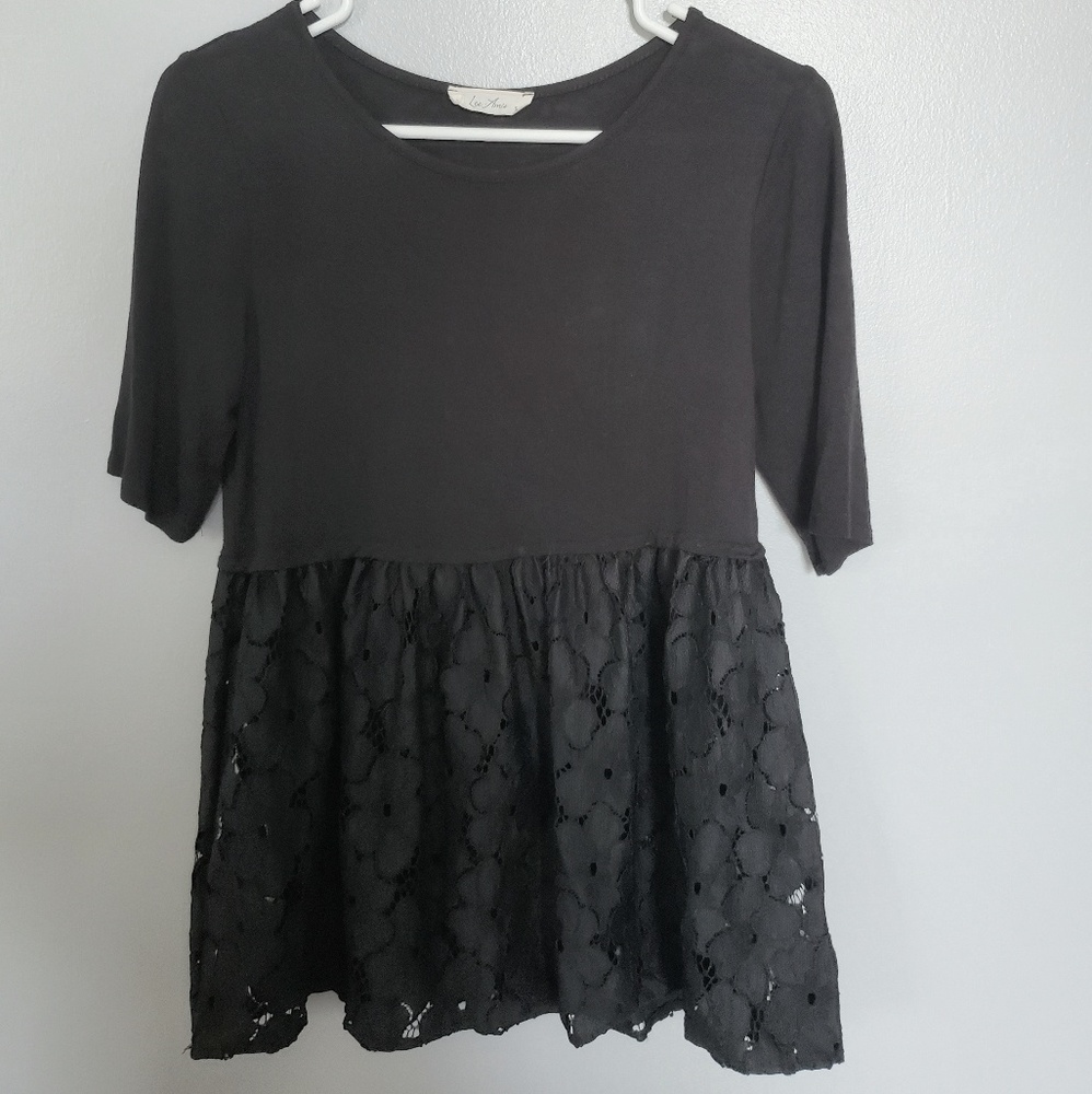 Les Amis Black Lace Peplum Top